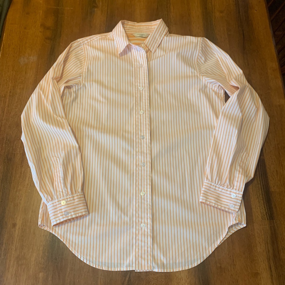 Liz Claiborne button down Medium shirt top Orange White Striped Long Sleeve - Picture 1 of 7